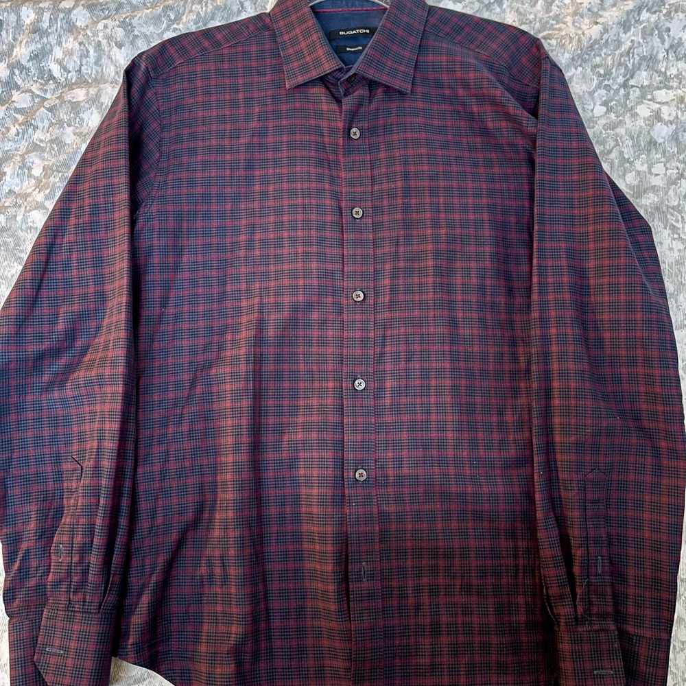 Bugatchi Burgundy and Navy Plaid Shirt